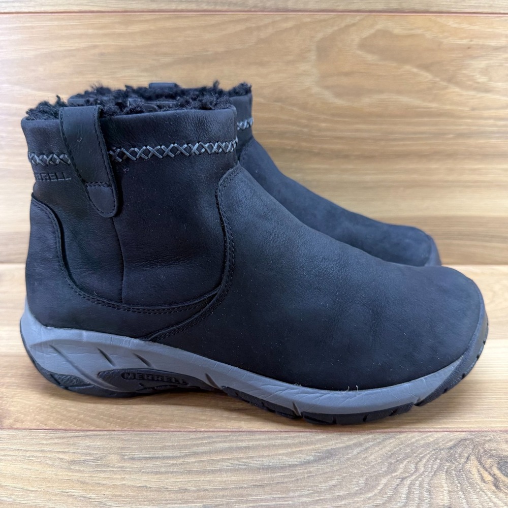 Merrell Encore Bluff Polar Boots Womens 8 Black Nubuck Leather Ankle Zip Outdoor